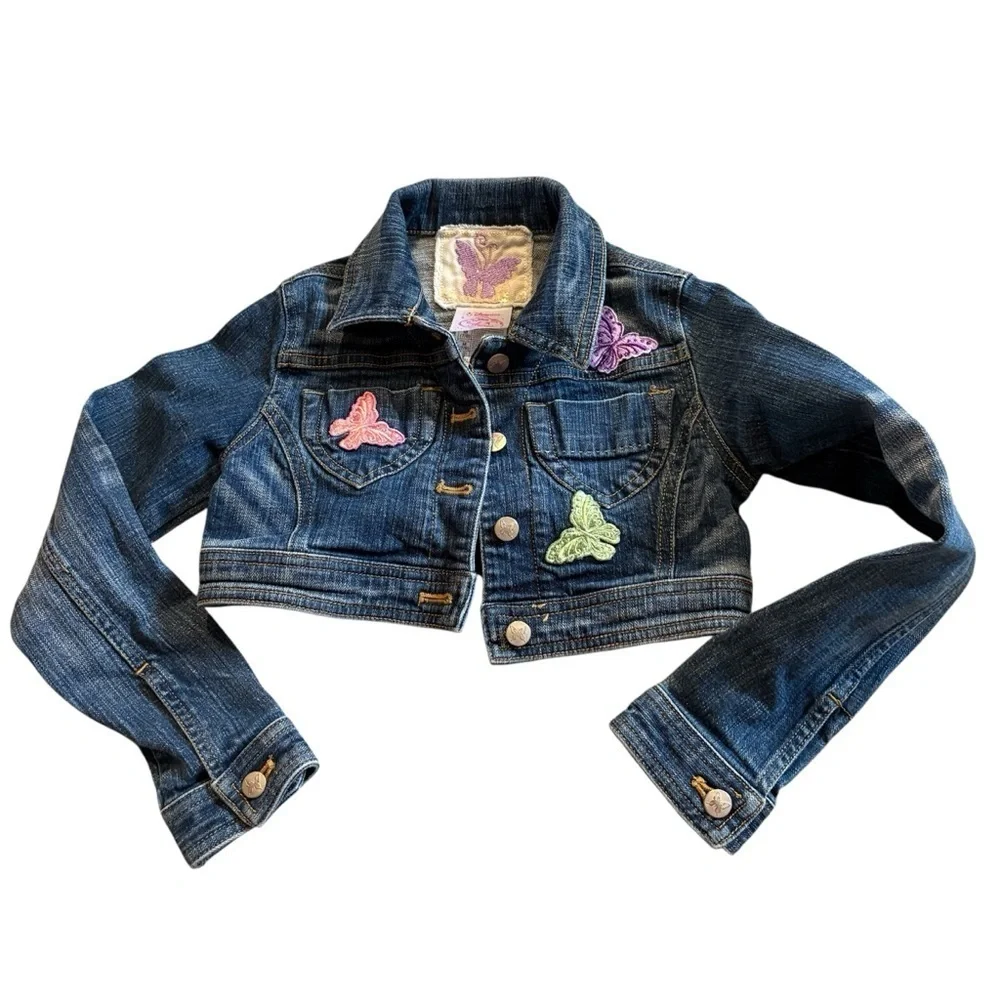 Vintage Disney Store Fairies Tinker Bell Cropped Denim Jean Jacket Medium 7/8